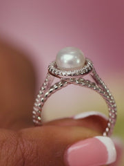 Pure Pearl Halo Silver Ring For Women-6
