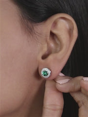 Synthetic Emerald Stud Earrings In 925 Sterling Silver-4