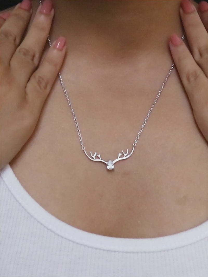 Ornate Jewels American Diamond Deer Silver Necklace For Women-3-5
