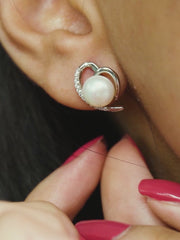 Heart Shape Real Pearl Earring Studs