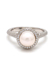 Pure Pearl Halo Silver Ring For Women-1