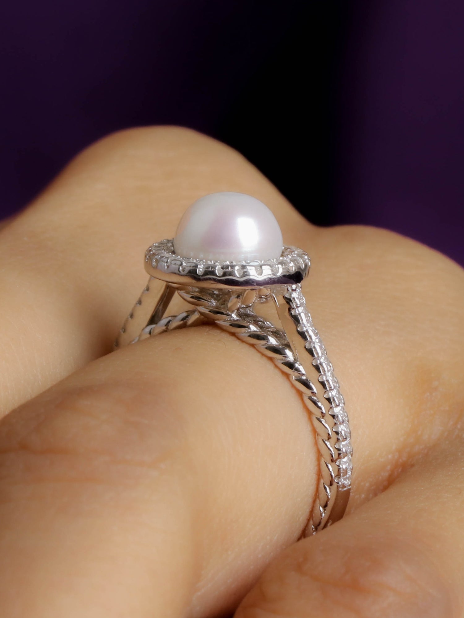 Pure Pearl Halo Silver Ring For Women-3