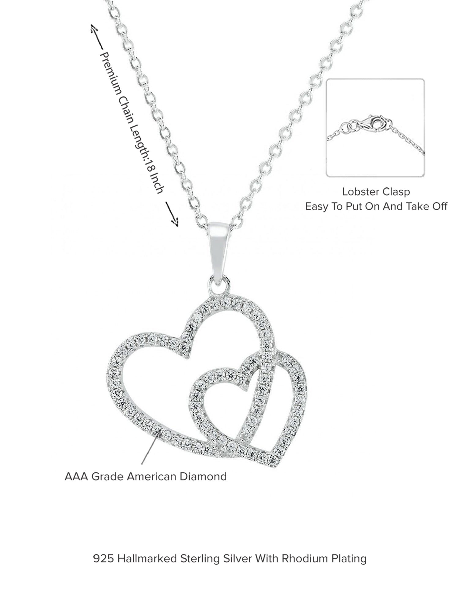 925 SILVER CUBIC ZIRCONIA HEART AND HEART PENDANT-5