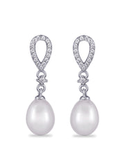 925 Silver Pearl and American Diamond Dangle Earrings For Women-4