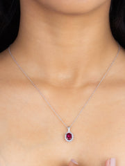 STERLING SILVER RED RUBY HALO OVAL PENDANT-2