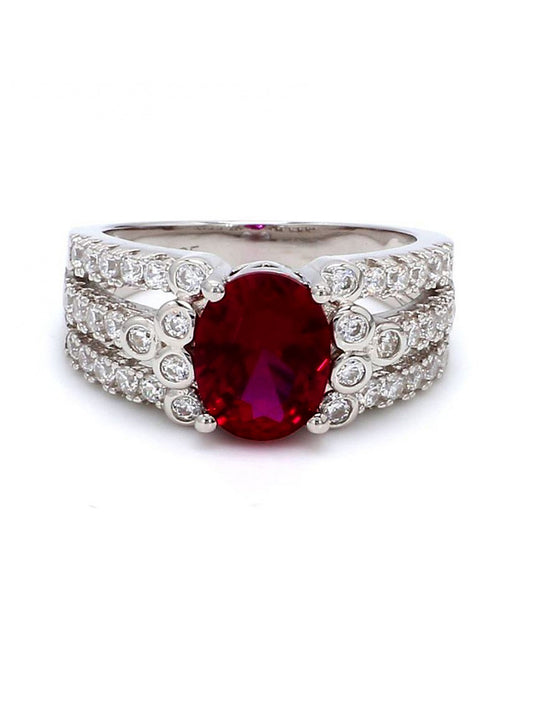 Oval Ruby 2.5 Carat Silver Ring For Women-1