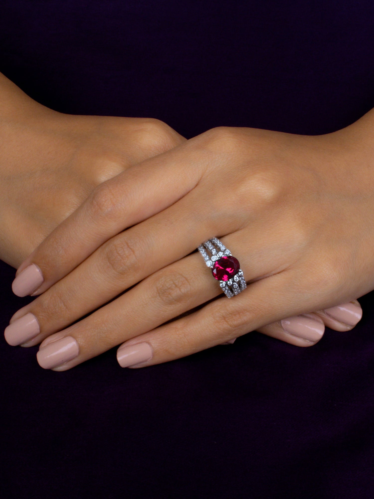 Oval Ruby 2.5 Carat Silver Ring For Women-2