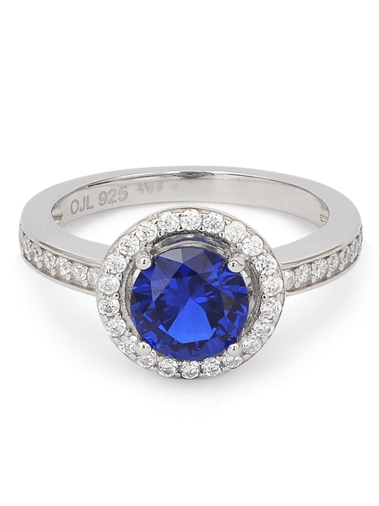 BLUE SAPPHIRE 925 SILVER RING IN BOUQUET DESIGN-2