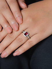 Red Ruby Statement Party Silver Ring