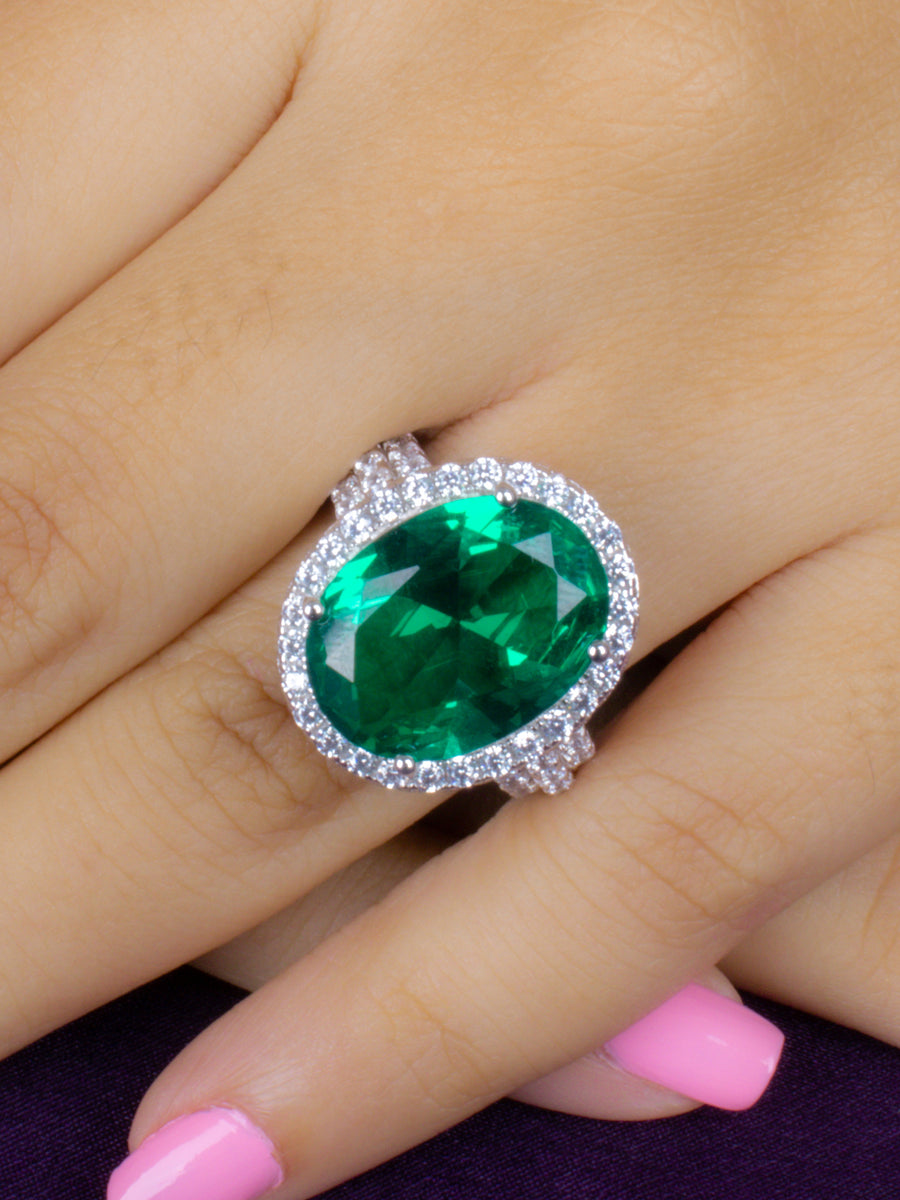 GLAMM EMERALD OVAL RING IN 925 SILVER-3
