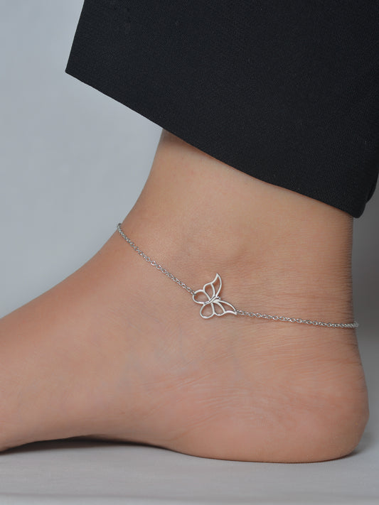 SINGLE BUTTERFLY ANKLET IN PURE STERLING SILVER FOR WOMEN-1