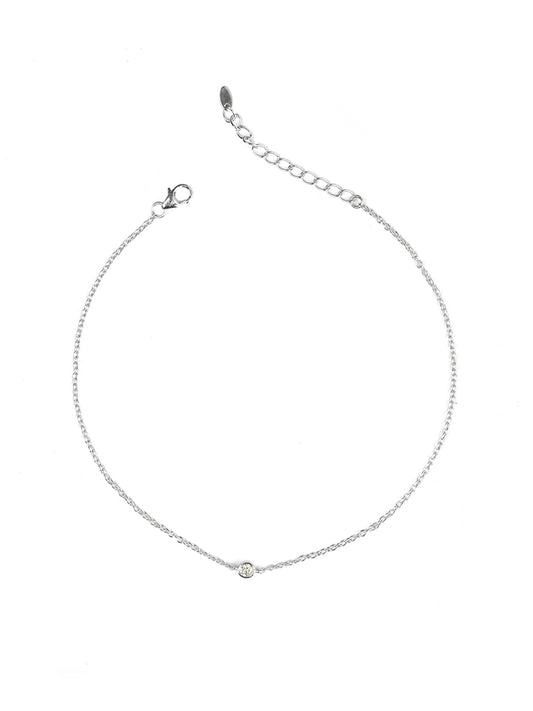 Single Solitaire Pure Silver Anklet For Women-1