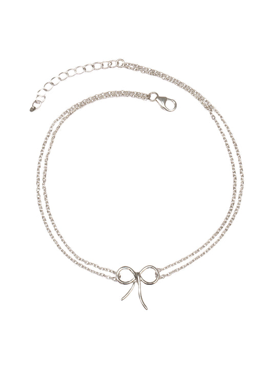 MINIMALIST BOW ANKLET FOR WOMEN IN PURE 925 STERLING SILVER-1