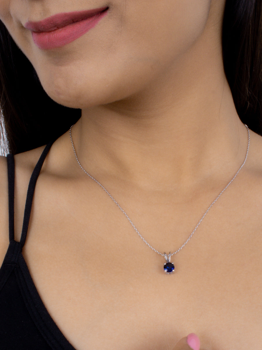 1 Carat Blue Sapphire Pendant Necklace For Women In Pure Silver-3
