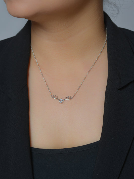 Ornate Jewels American Diamond Deer Silver Necklace For Women-1