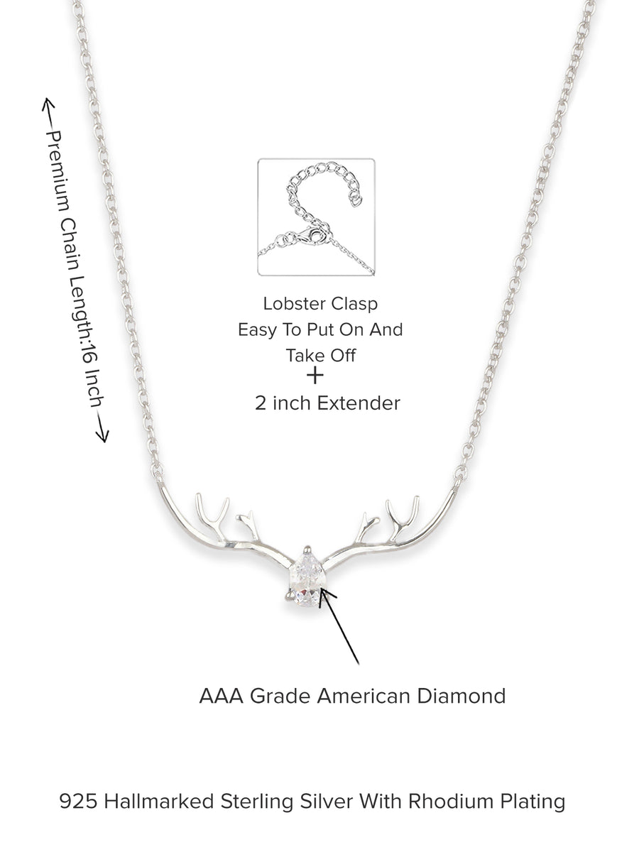 Ornate Jewels American Diamond Deer Silver Necklace For Women-4