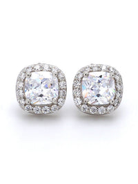 Princess Cut 1 Carat American Diamond Stud Earrings In 925 Sterling Silver