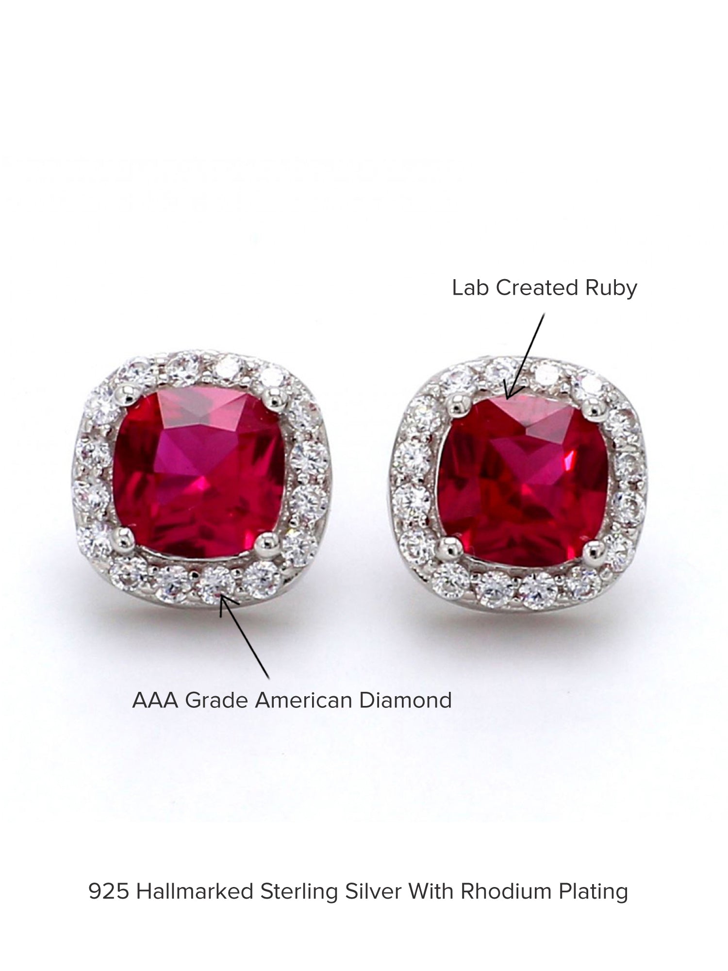 Ruby And American Diamond Classic Halo Stud Earrings In 925 Silver-4