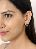 Ruby And American Diamond Classic Halo Stud Earrings In 925 Silver-3