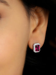 925 SILVER RUBY HALO STUD EARRINGS FOR HER