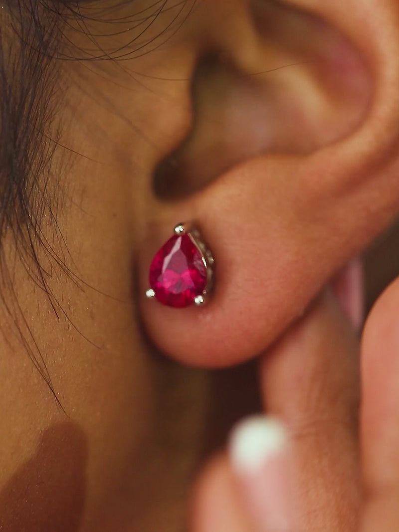 Synthetic Ruby Studs In 925 Silver-5