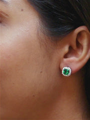 Princess Cut Emerald Stud Earrings In 925 Sterling Silver