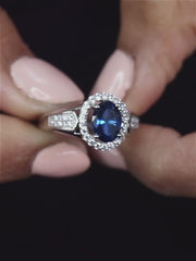 Blue Sapphire 925 Silver Halo Ring