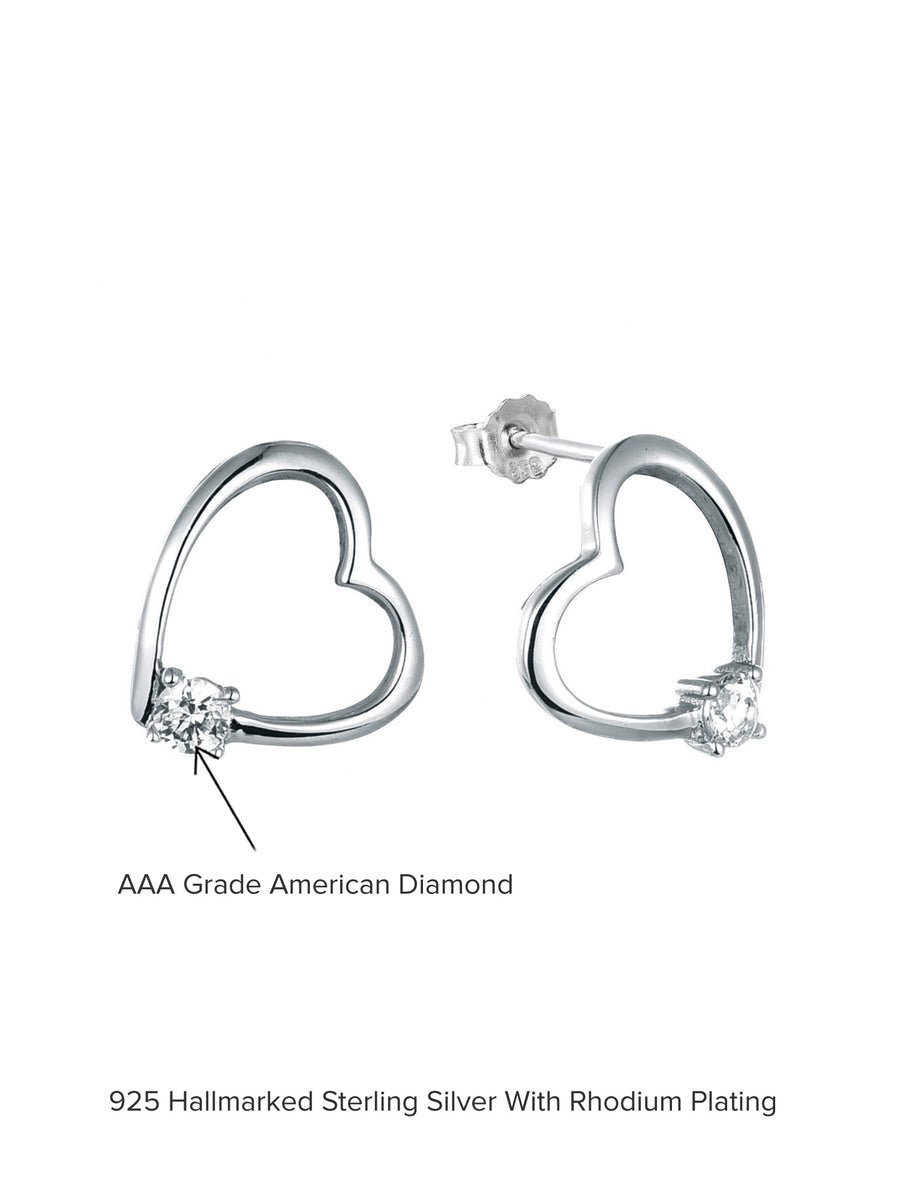 925 Sterling Silver Heart Shaped Solitaire Stud Earrings For Her-2