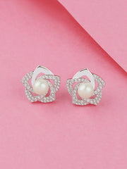 Natural Pearl Flower Stud Earring For Women
