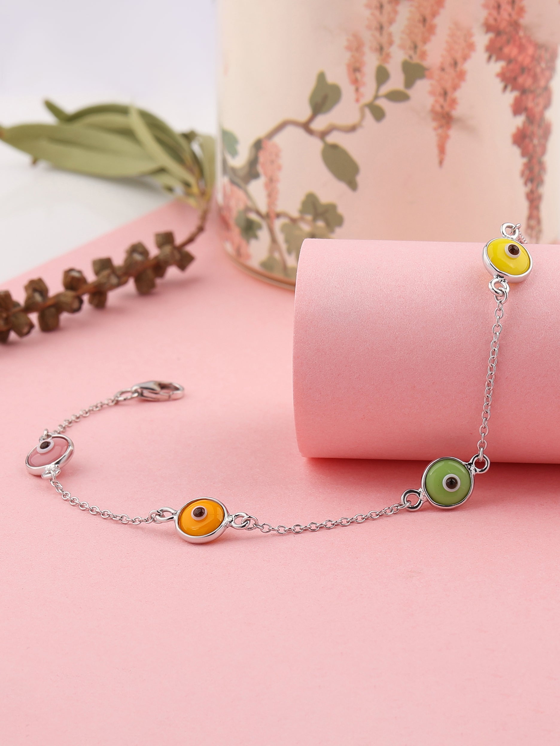 Multi Beads Silver Evil Eye Bracelet For Girls