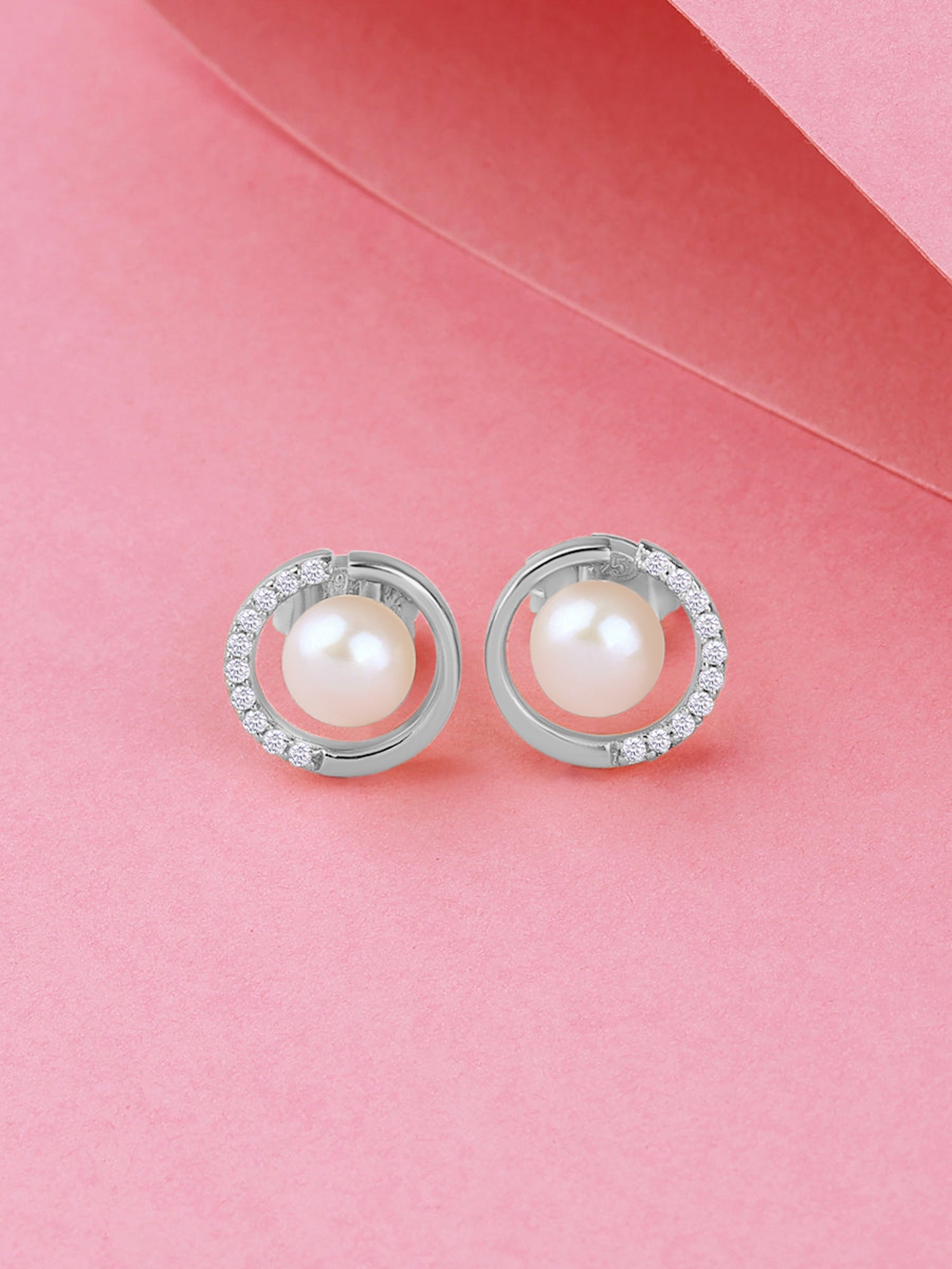 Love Circle Pearl Earring for Women | Silver American Diamond Earrings