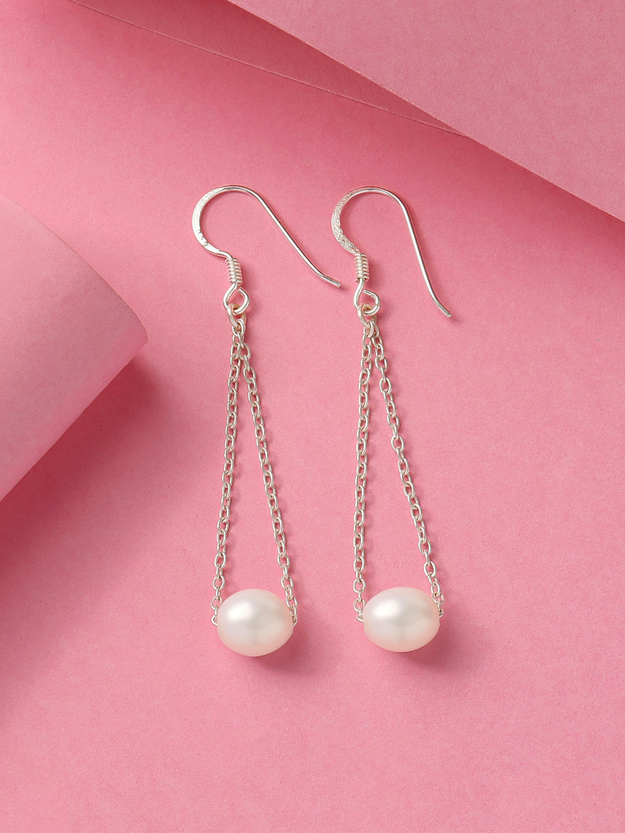 Pearl Dangler Silver Earrings for Women | Party Wear Silver Earrings