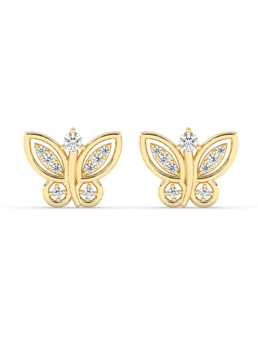Butterfly Diamond Earring Studs In Yellow Gold-3