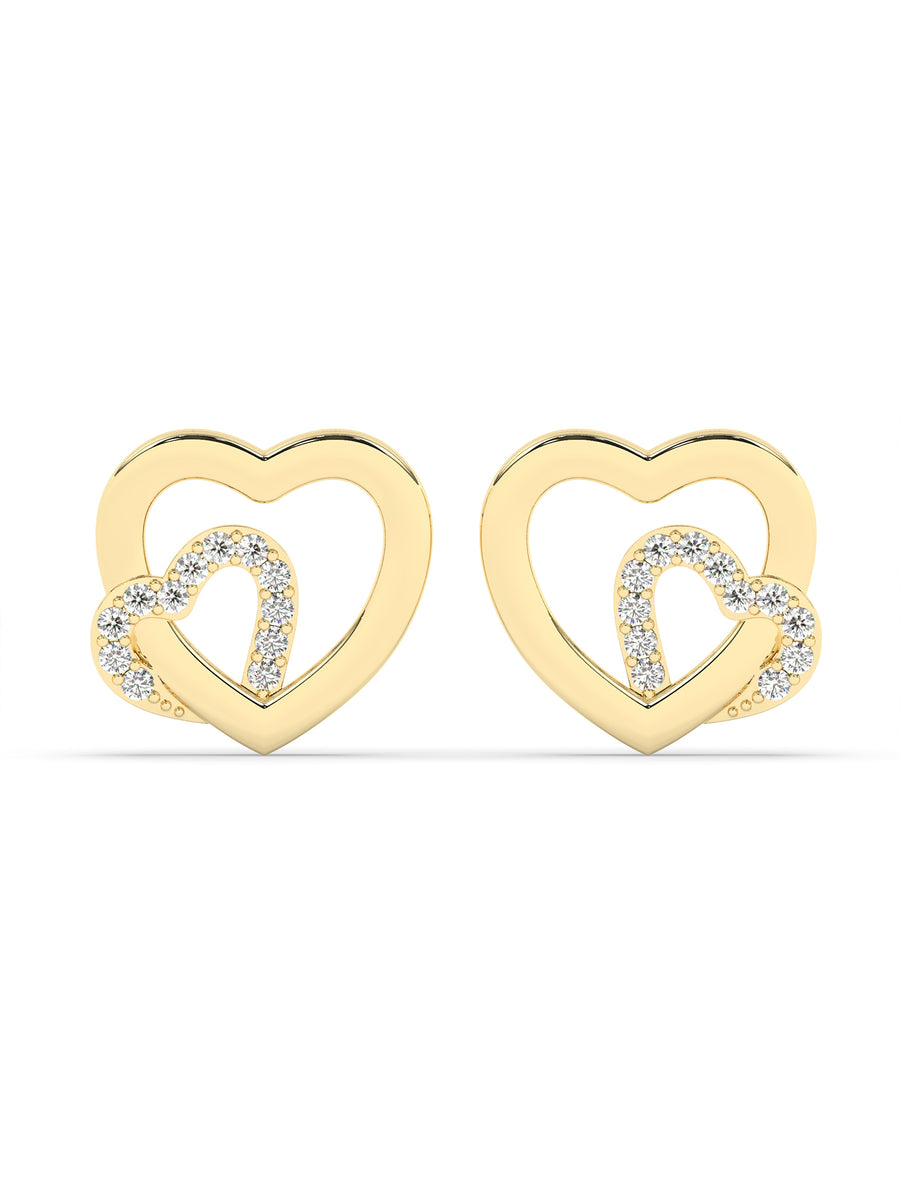 Lovely Heart Diamond Earrings In Yellow Gold-3