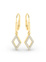 Geometric Diamond Dangle Earrings In Yellow Gold-3