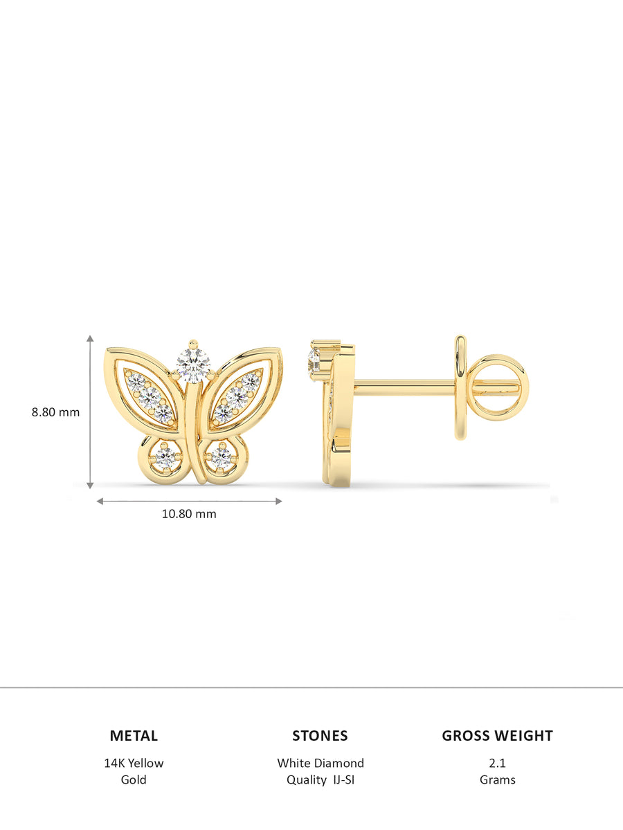 Butterfly Diamond Earring Studs In Yellow Gold-6