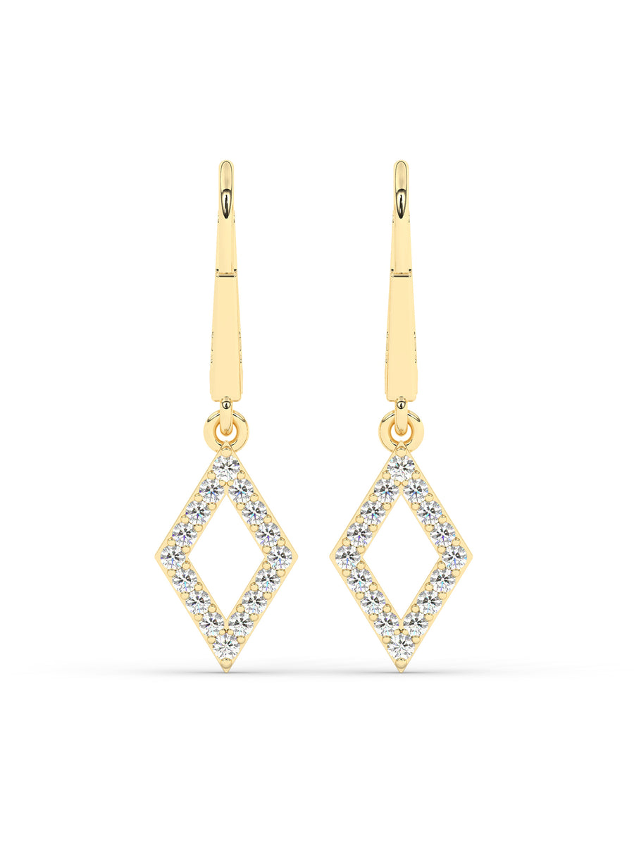 Geometric Diamond Dangle Earrings In Yellow Gold-1