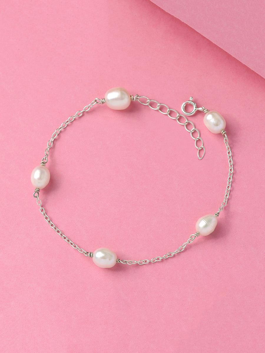 Dainty Pearl Silver Bracelet For Women