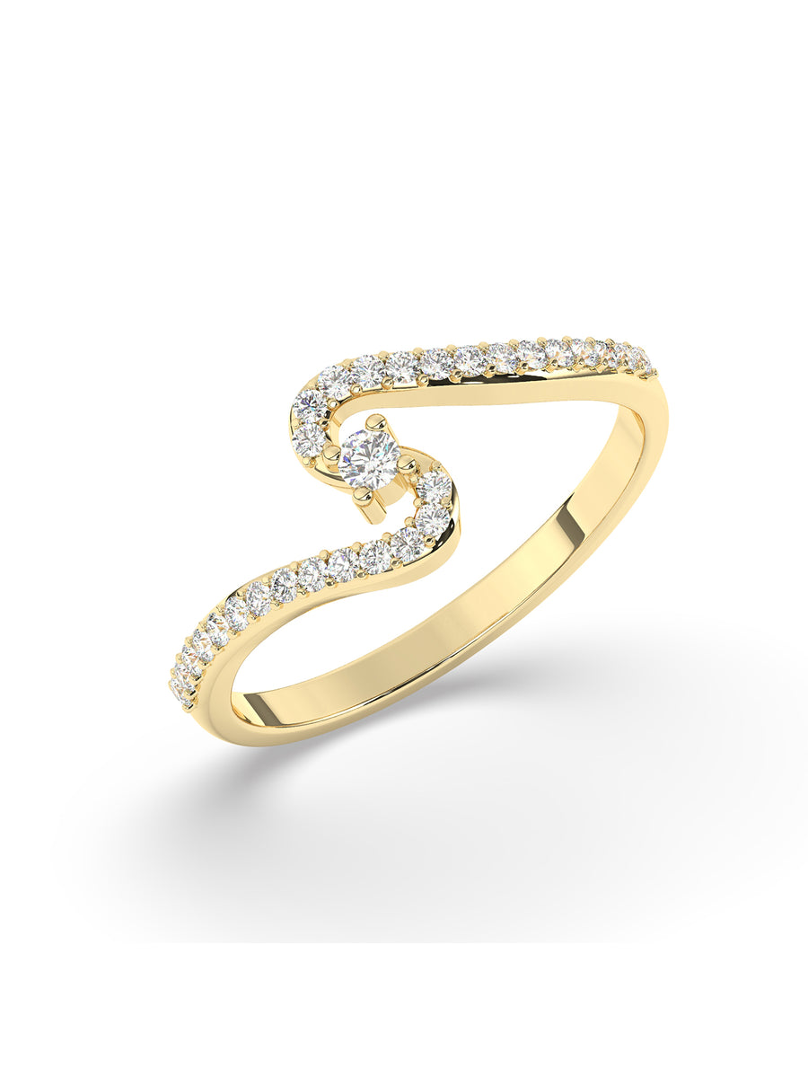 Wave Diamond Ring In Yellow Gold