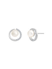 Love Circle Pearl Earring for Women | Silver American Diamond Earrings-2