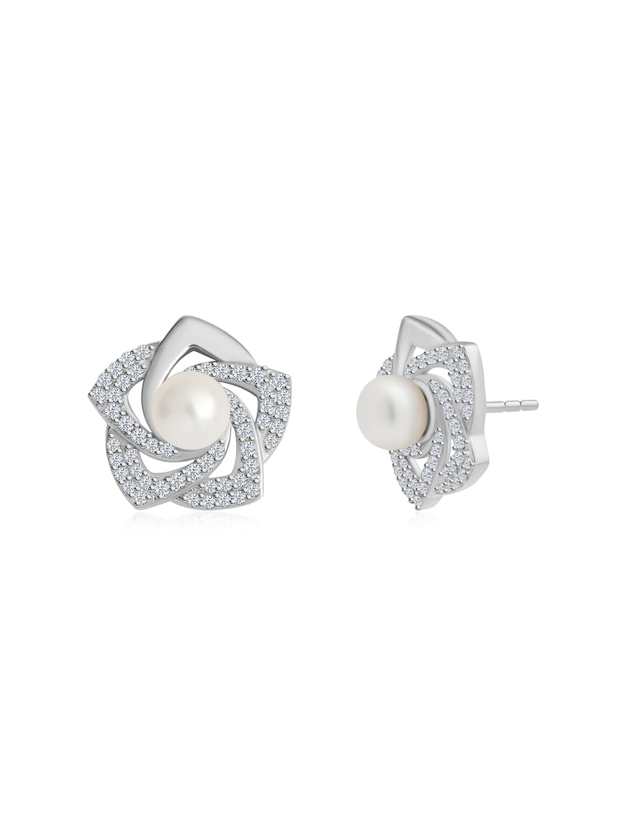 Natural Pearl Flower Stud Earring For Women-1
