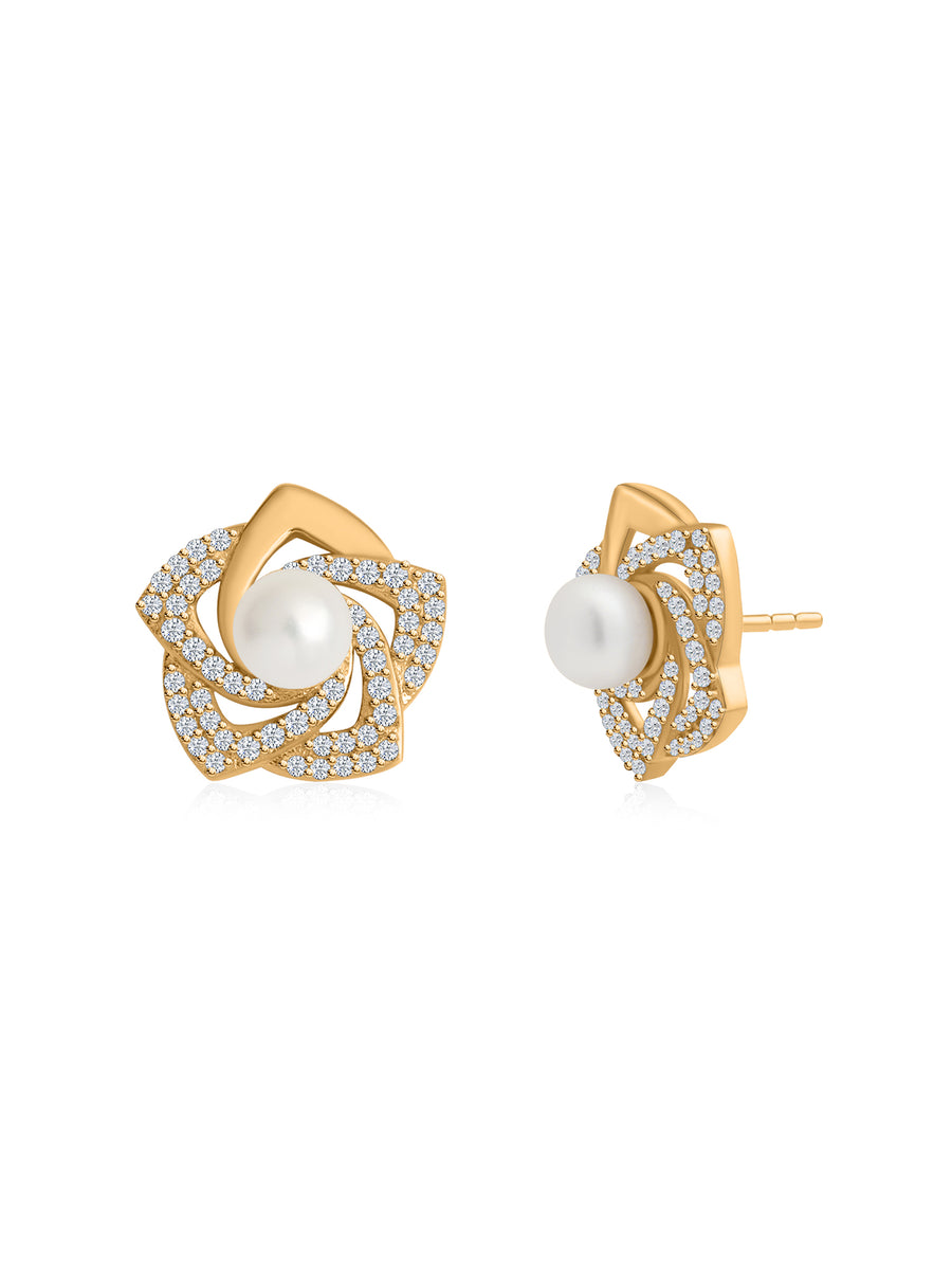 Natural Silver Pearl Flower Gold Plated Earring | Party Wear Earrings for Online