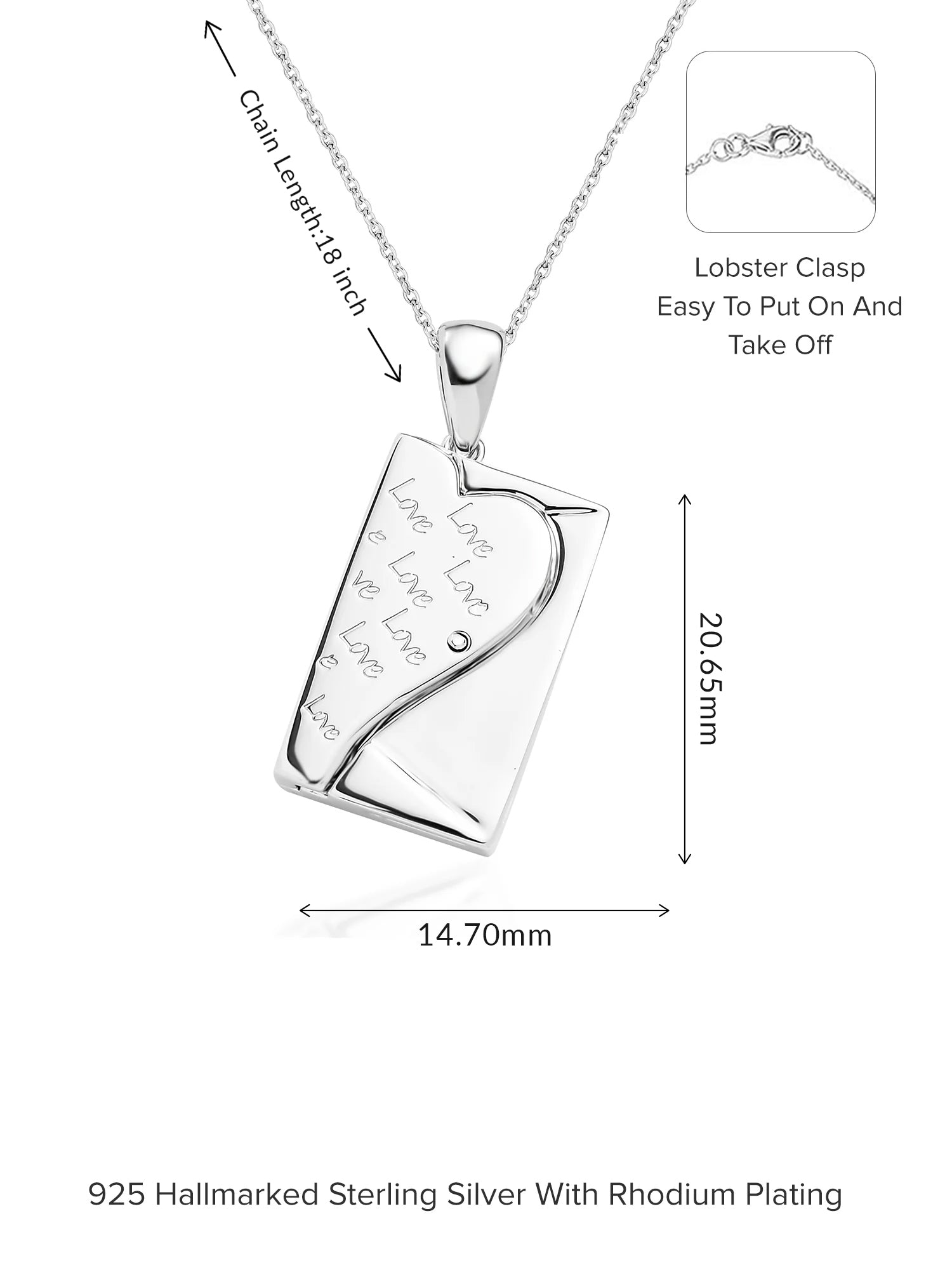 Love Letter Envelope Locket Necklace in 925 Sterling Silver-3