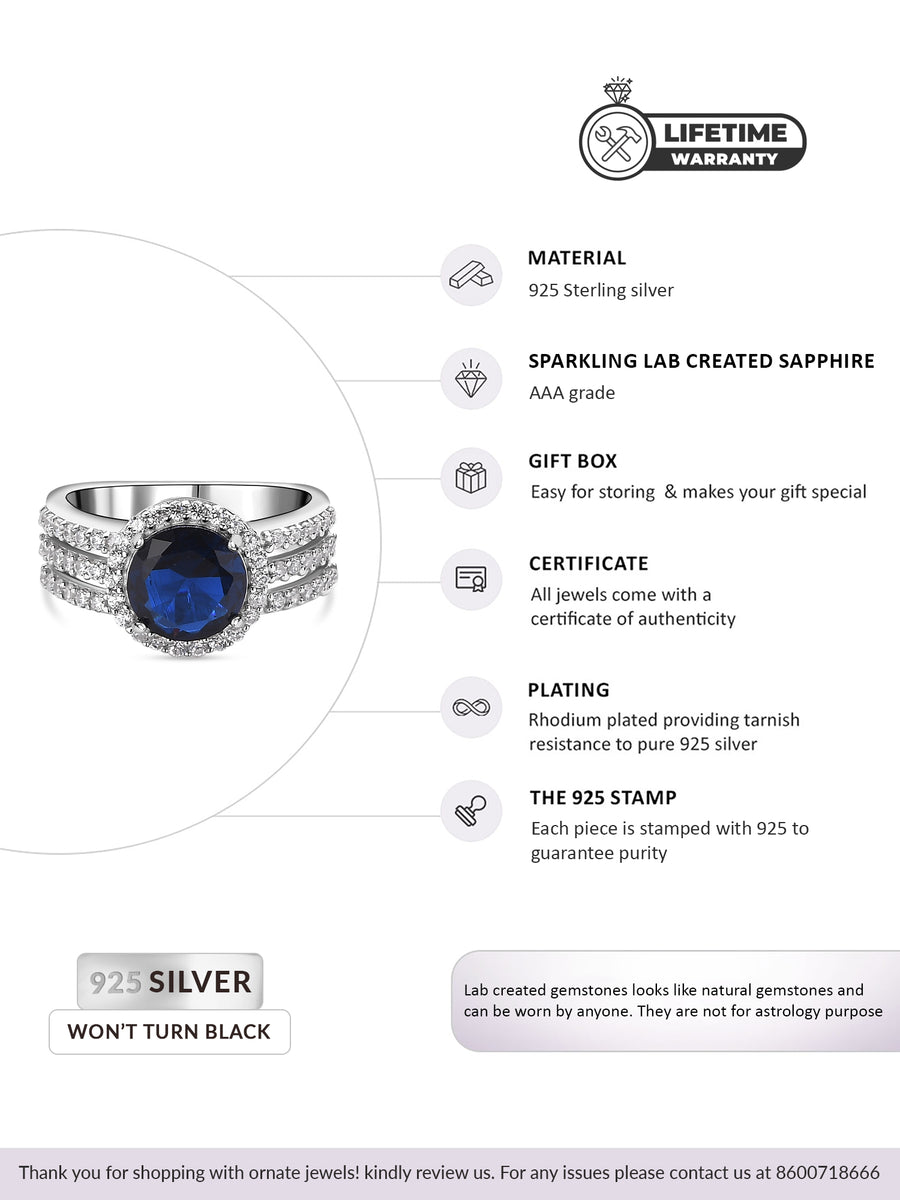 2 Carat Blue Sapphire Engagement Ring For Women In Silver-5