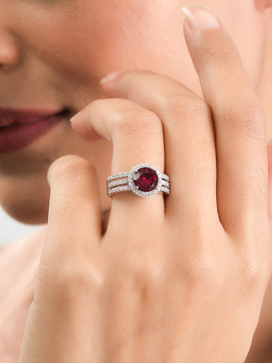 2 Carat Ruby Solitaire Band Ring In Silver-1