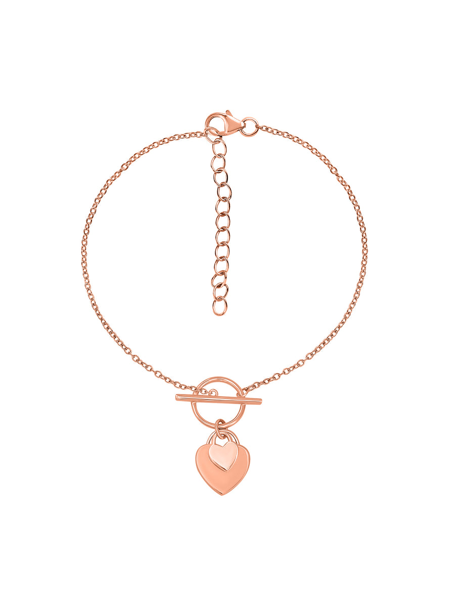 Rose Gold Heart Charm Toggle Bracelet-2