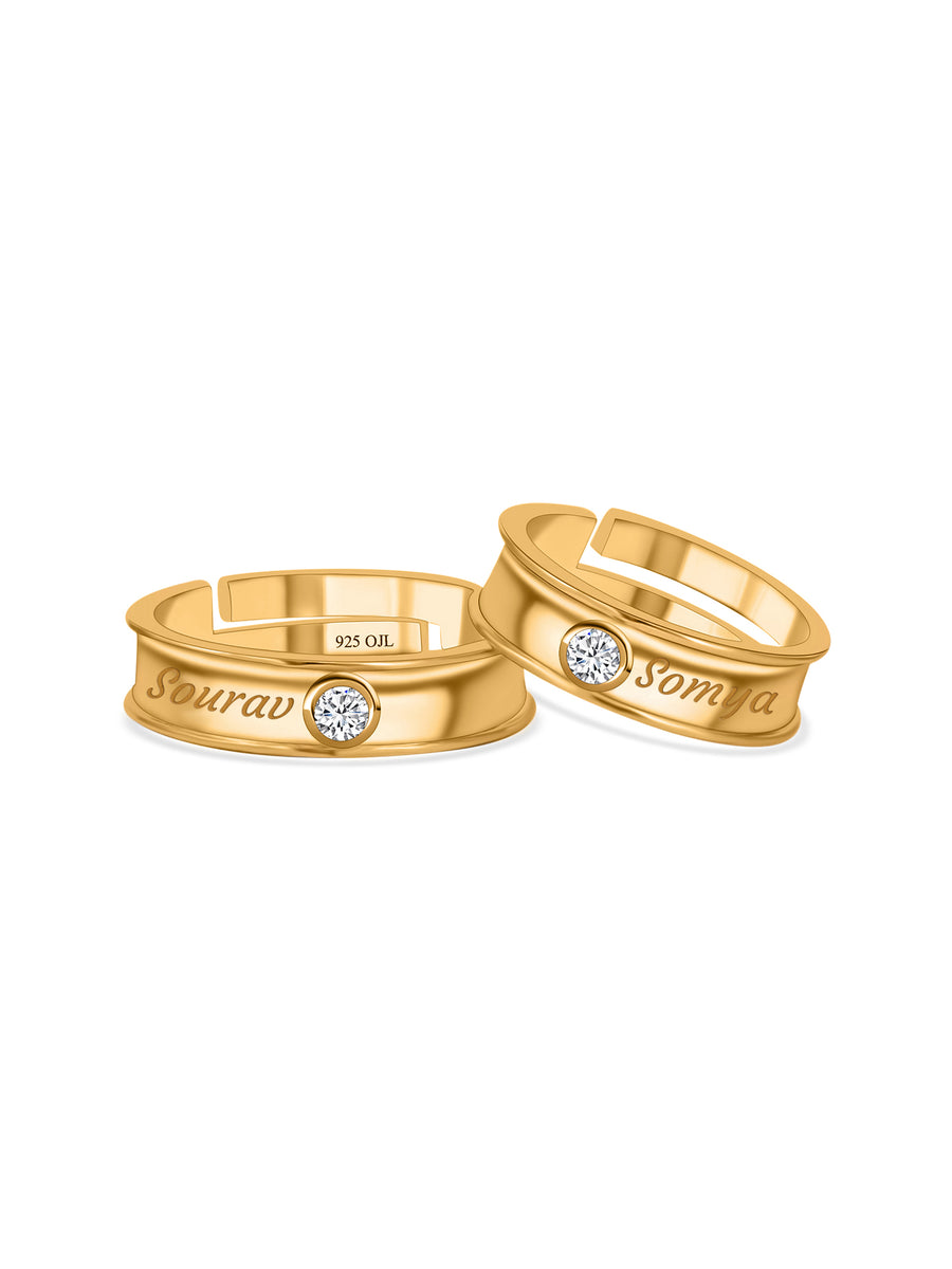 18K Golden Adjustable Silver Band Rings For Couple