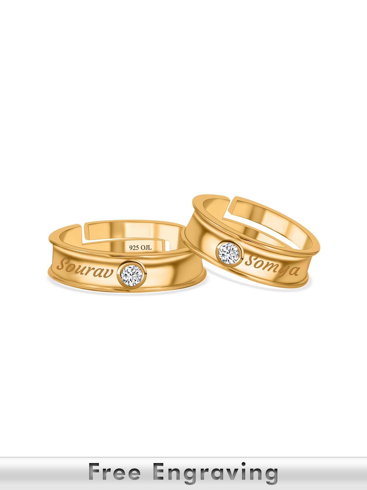 18K Golden Adjustable Silver Band Rings For Couple