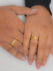 18K Golden Adjustable Silver Band Rings For Couple