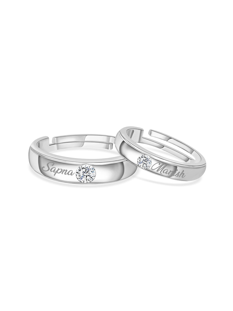 American Diamond Adjustable Silver Rings For Couple